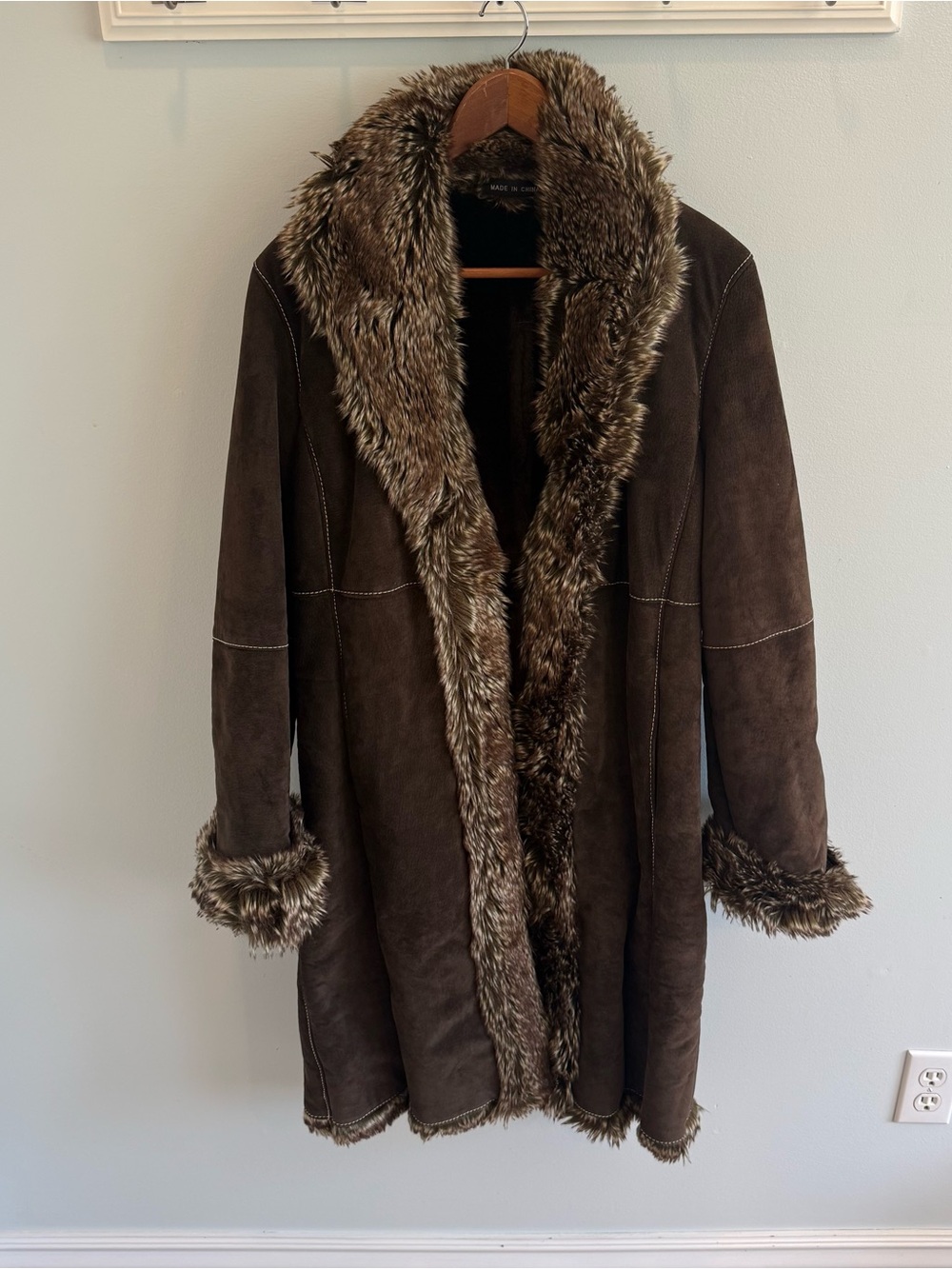 Vintage Marvin Richards Brown Suede Faux Fur Trim Coat Size S